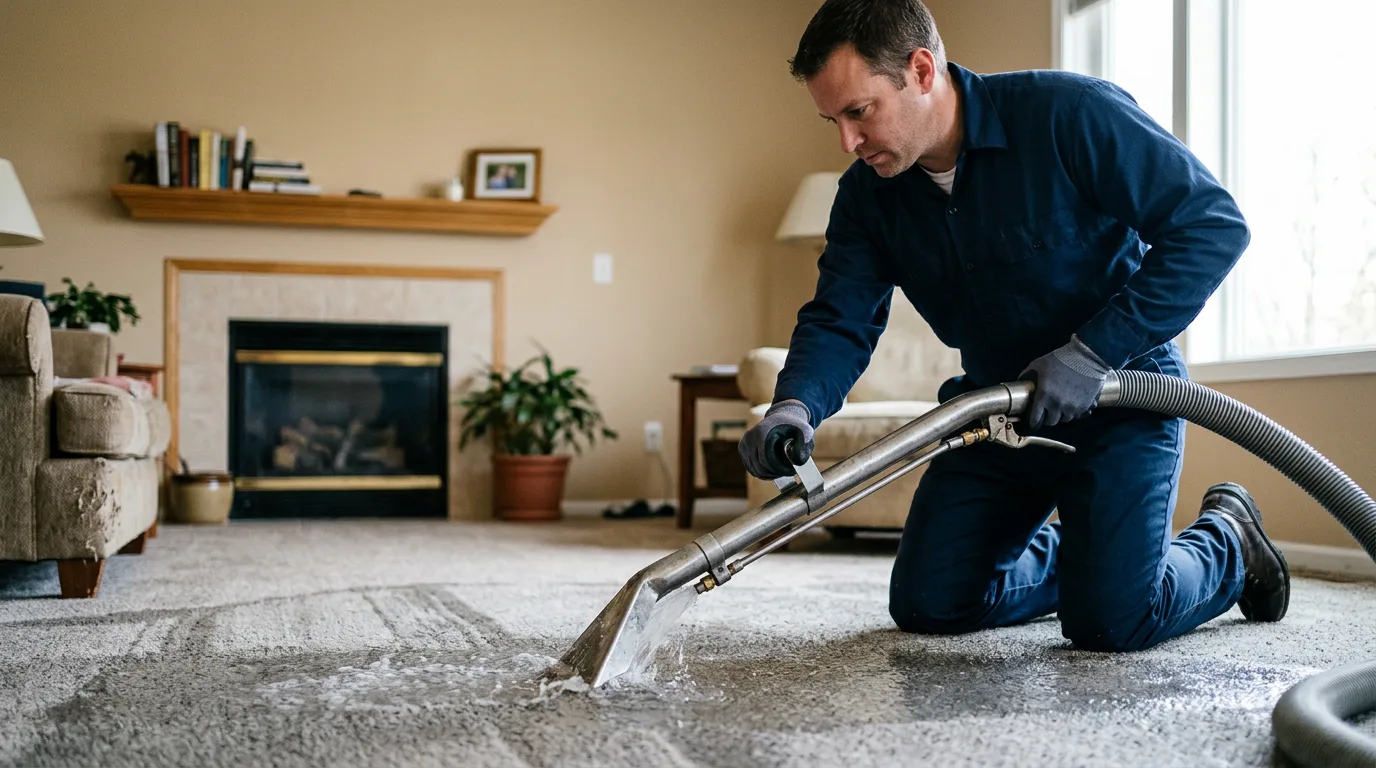 Water damage restoration technician working near West Fargo, ND